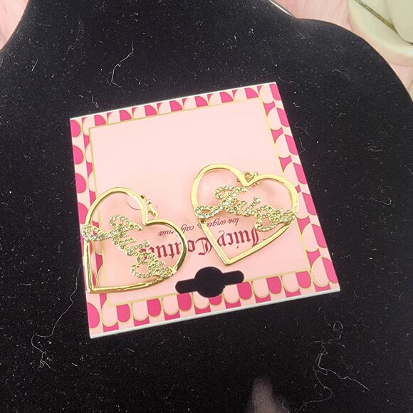 💖 NWT Juicy Couture Bling Gold Heart Dangle Earrings #7249 💖 - Picture 1 of 3